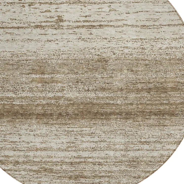 8' Brown And Beige Round Striped Washable Indoor Outdoor Area Rug