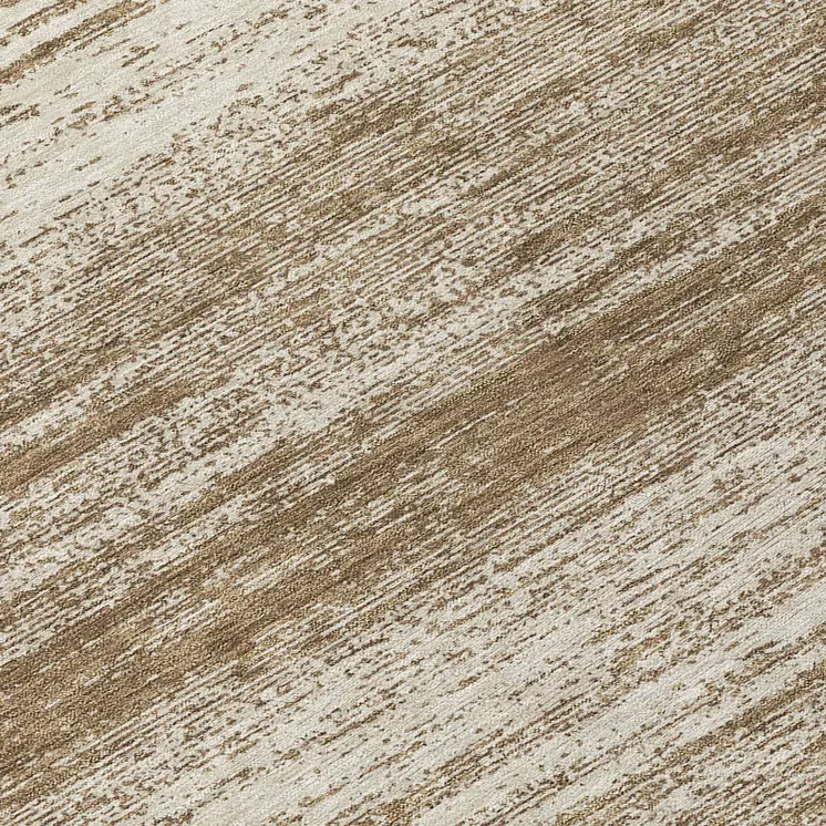 8' Brown And Beige Round Striped Washable Indoor Outdoor Area Rug