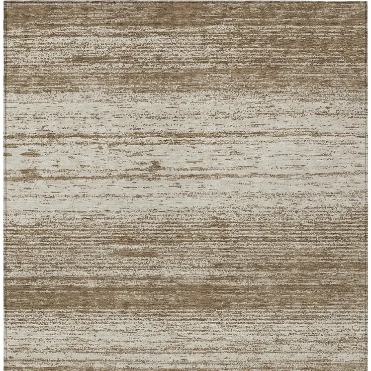 8' X 10' Brown And Beige Striped Washable Indoor Outdoor Area Rug