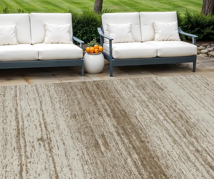 8' X 10' Brown And Beige Striped Washable Indoor Outdoor Area Rug