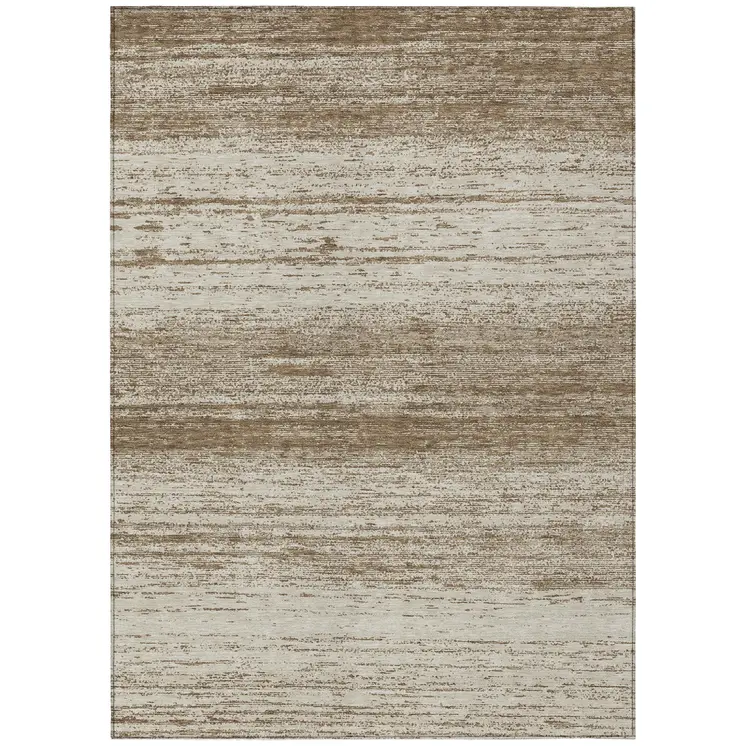 10' X 14' Brown And Beige Striped Washable Indoor Outdoor Area Rug