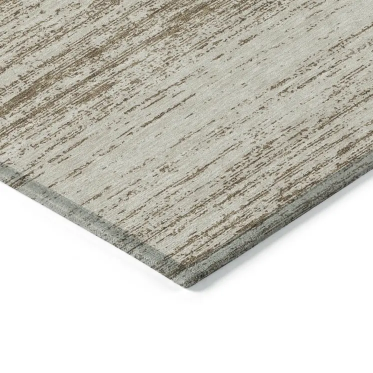 10' X 14' Brown And Beige Striped Washable Indoor Outdoor Area Rug