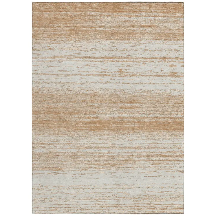 5' X 8' Copper And Ivory Striped Washable Indoor Outdoor Area Rug