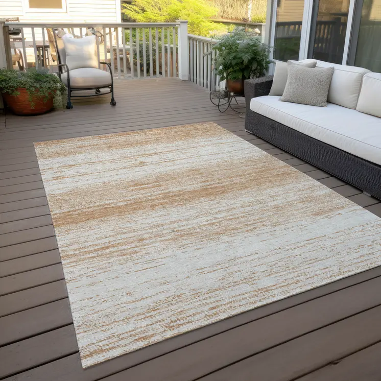 5' X 8' Copper And Ivory Striped Washable Indoor Outdoor Area Rug