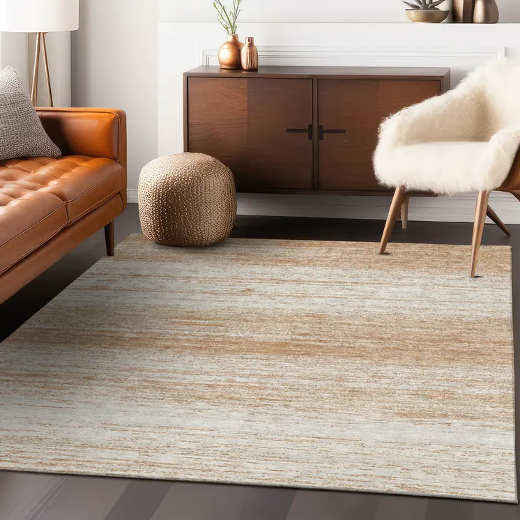 5' X 8' Copper And Ivory Striped Washable Indoor Outdoor Area Rug