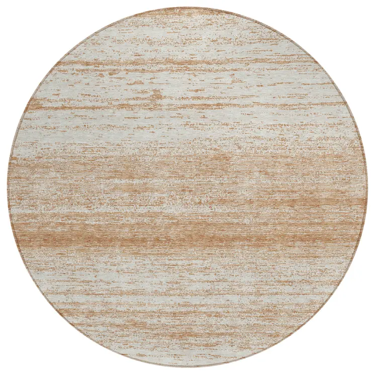8' Copper And Ivory Round Striped Washable Indoor Outdoor Area Rug
