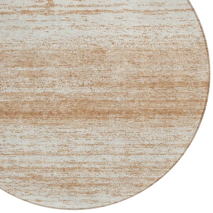 8' Copper And Ivory Round Striped Washable Indoor Outdoor Area Rug
