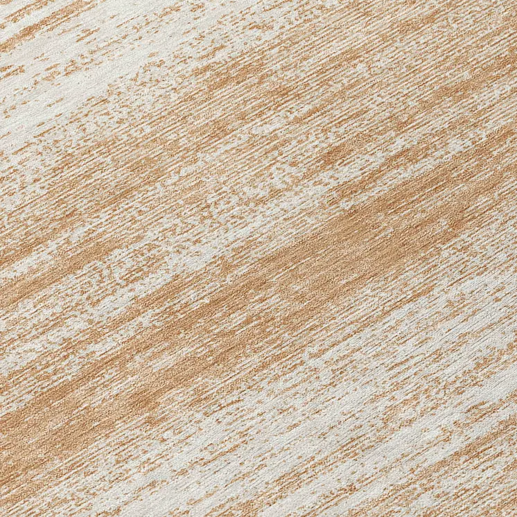 8' Copper And Ivory Round Striped Washable Indoor Outdoor Area Rug