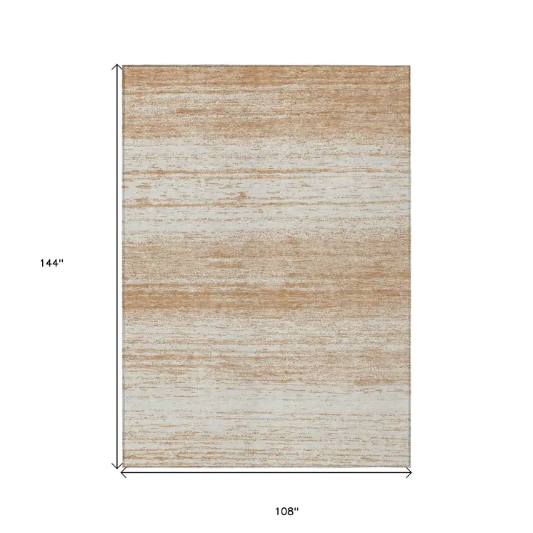 9' X 12' Copper And Ivory Striped Washable Indoor Outdoor Area Rug