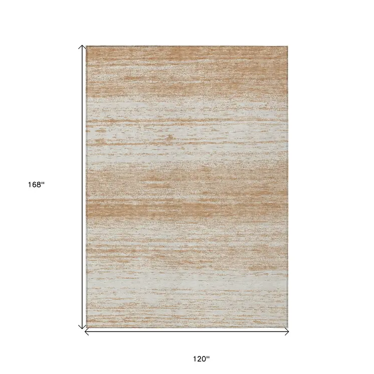 10' X 14' Copper And Ivory Striped Washable Indoor Outdoor Area Rug