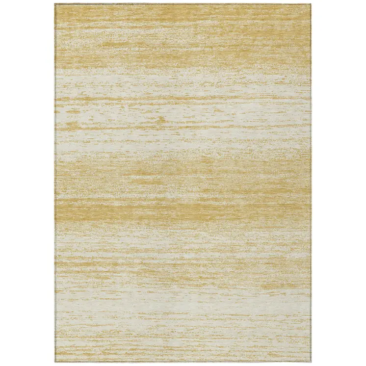 5' X 8' Gold And Ivory Striped Washable Indoor Outdoor Area Rug