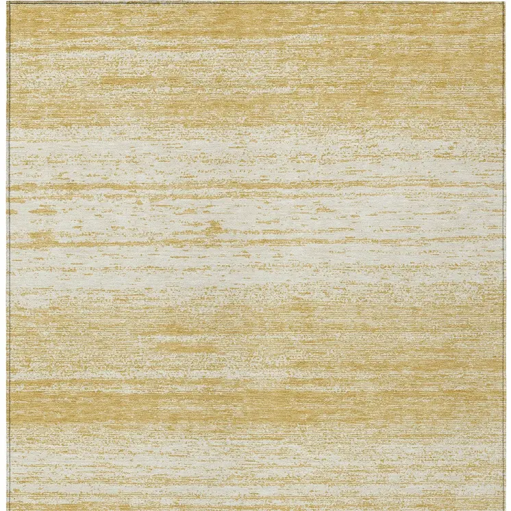 9' X 12' Gold And Ivory Striped Washable Indoor Outdoor Area Rug