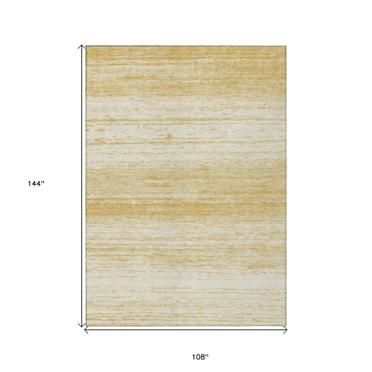 9' X 12' Gold And Ivory Striped Washable Indoor Outdoor Area Rug