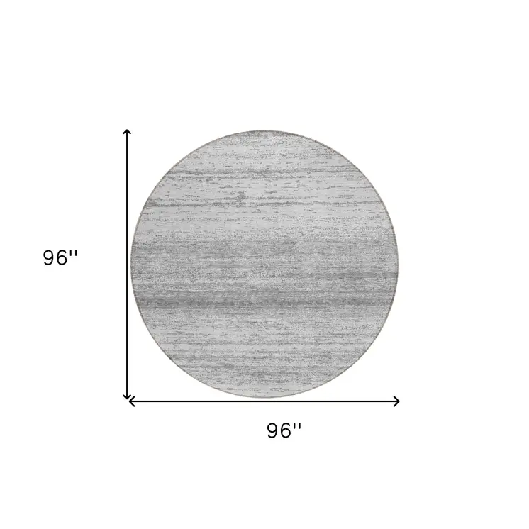 8' Gray And Silver Round Striped Washable Indoor Outdoor Area Rug
