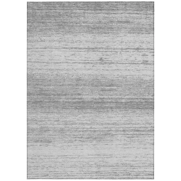 8' X 10' Gray And Silver Striped Washable Indoor Outdoor Area Rug
