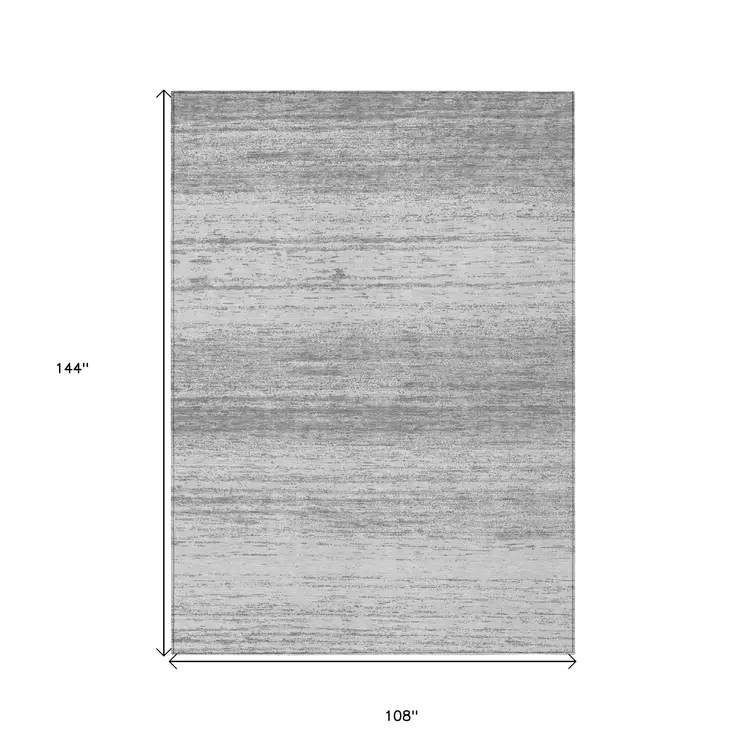 9' X 12' Gray And Silver Striped Washable Indoor Outdoor Area Rug