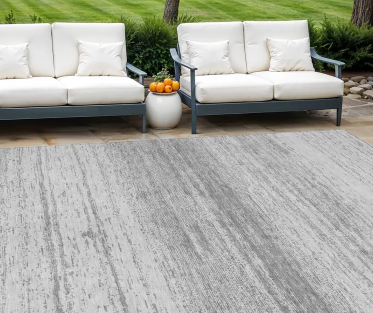 9' X 12' Gray And Silver Striped Washable Indoor Outdoor Area Rug