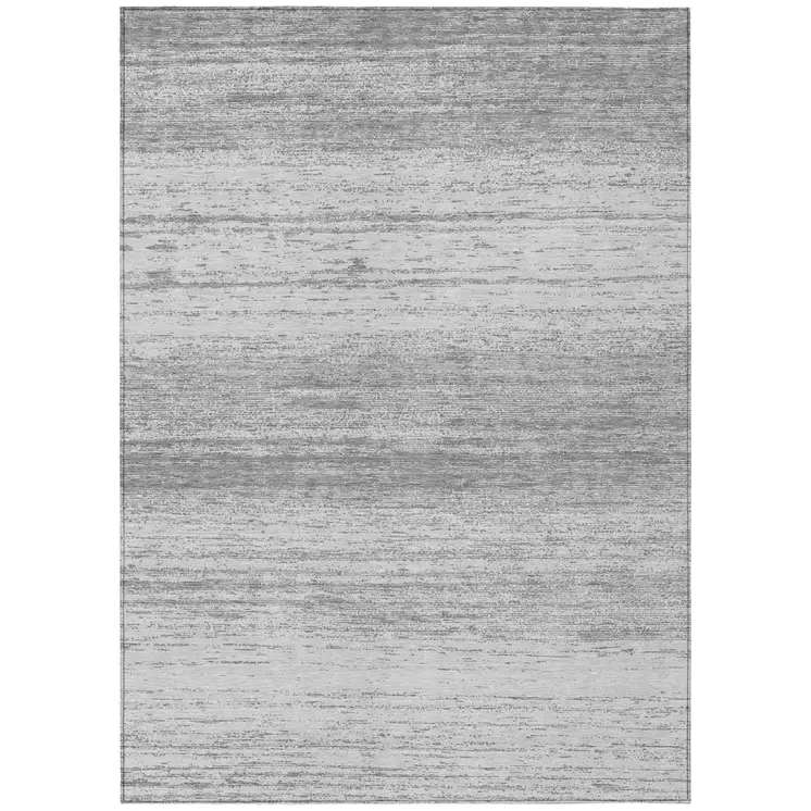 9' X 12' Gray And Silver Striped Washable Indoor Outdoor Area Rug