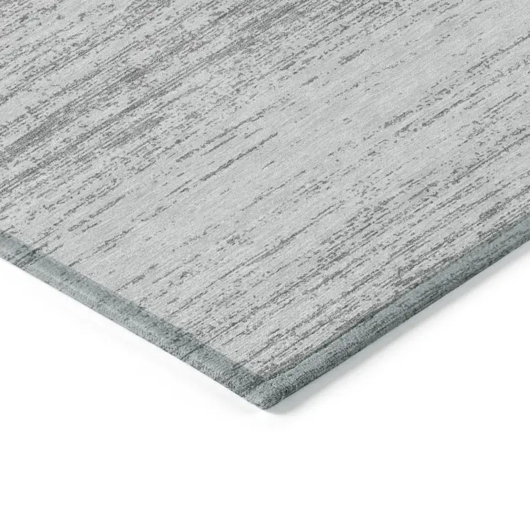 9' X 12' Gray And Silver Striped Washable Indoor Outdoor Area Rug