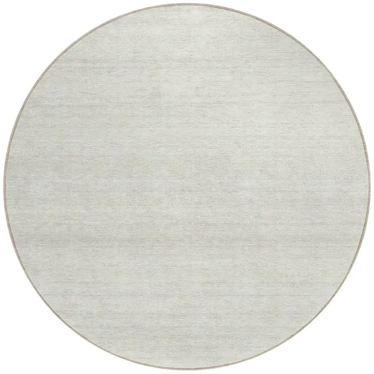 8' Ivory And Beige Round Striped Washable Indoor Outdoor Area Rug
