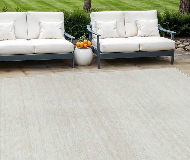 8' X 10' Ivory And Beige Striped Washable Indoor Outdoor Area Rug
