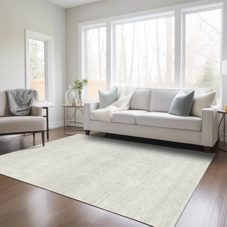 8' X 10' Ivory And Beige Striped Washable Indoor Outdoor Area Rug