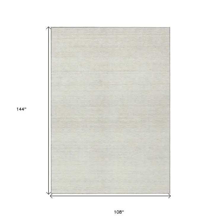 9' X 12' Ivory And Beige Striped Washable Indoor Outdoor Area Rug