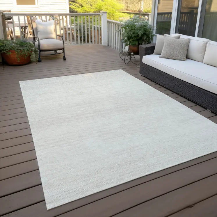 9' X 12' Ivory And Beige Striped Washable Indoor Outdoor Area Rug