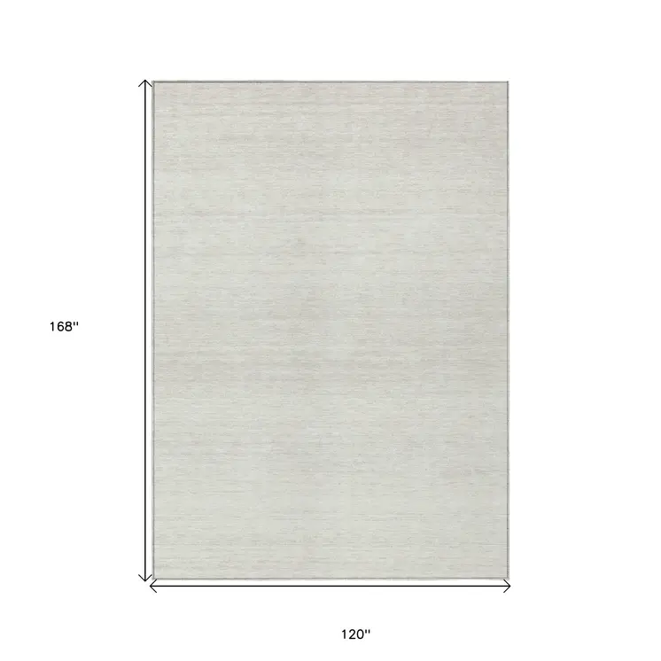 10' X 14' Ivory And Beige Striped Washable Indoor Outdoor Area Rug