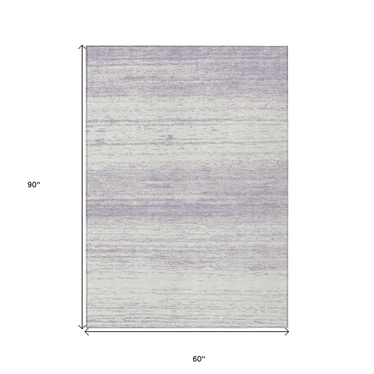 5' X 8' Lavender And Ivory Striped Washable Indoor Outdoor Area Rug