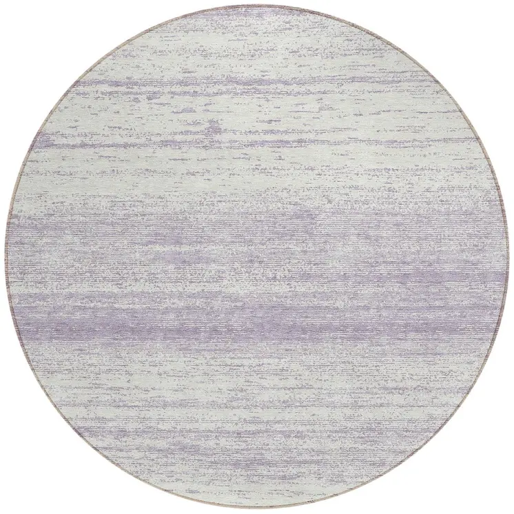 8' Lavender And Ivory Round Striped Washable Indoor Outdoor Area Rug
