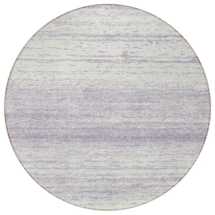 8' Lavender And Ivory Round Striped Washable Indoor Outdoor Area Rug