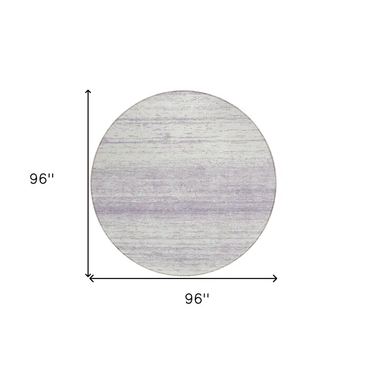 8' Lavender And Ivory Round Striped Washable Indoor Outdoor Area Rug