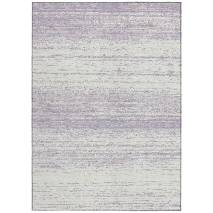 8' X 10' Lavender And Ivory Striped Washable Indoor Outdoor Area Rug