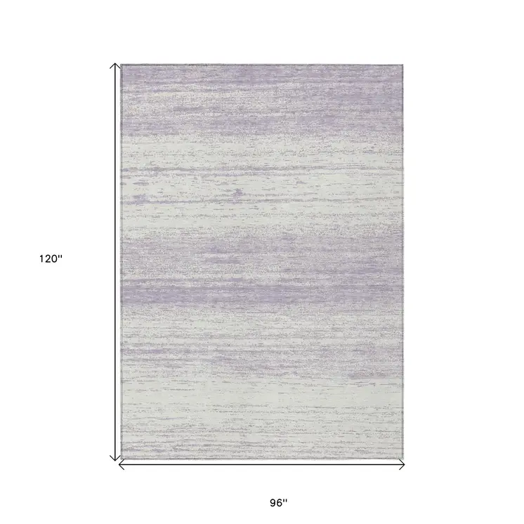 8' X 10' Lavender And Ivory Striped Washable Indoor Outdoor Area Rug