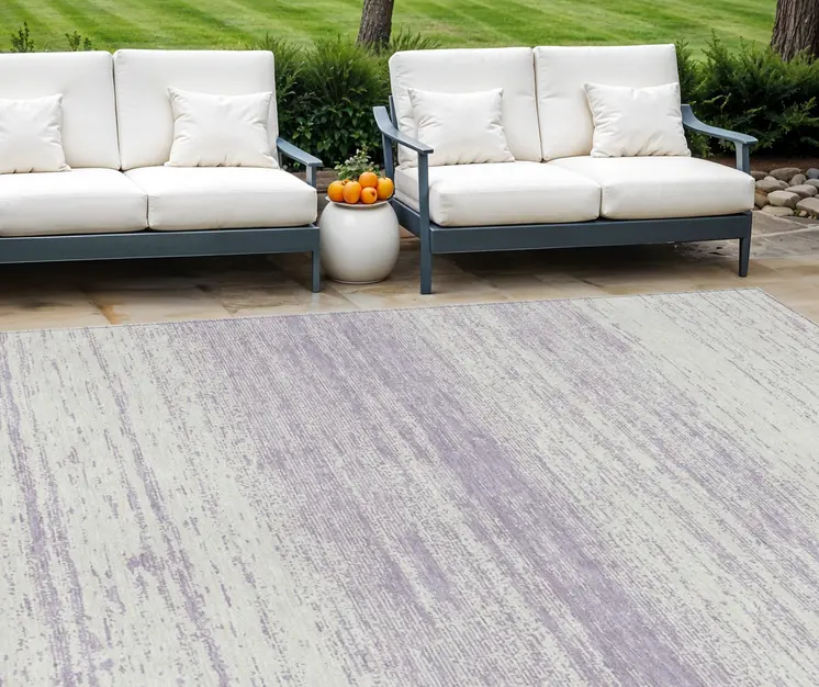 8' X 10' Lavender And Ivory Striped Washable Indoor Outdoor Area Rug