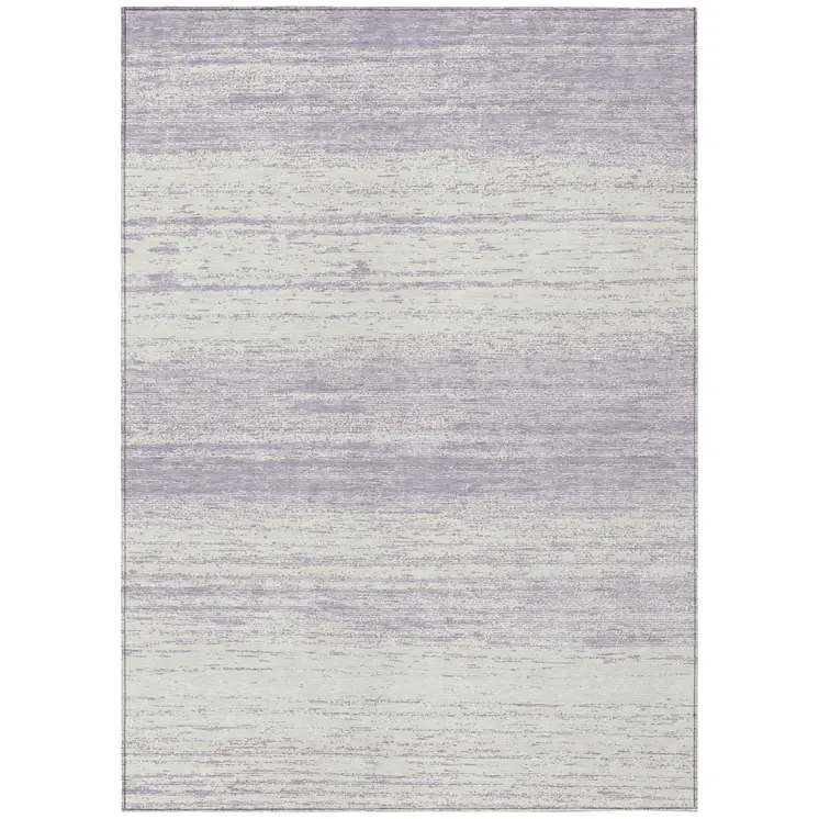8' X 10' Lavender And Ivory Striped Washable Indoor Outdoor Area Rug