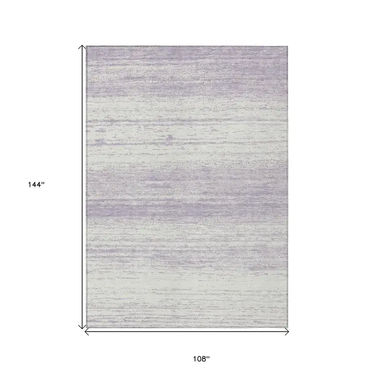 9' X 12' Lavender And Ivory Striped Washable Indoor Outdoor Area Rug