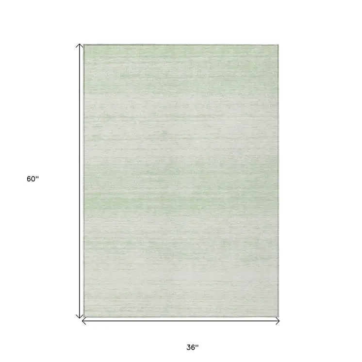 3' X 5' Mint Green And Ivory Striped Washable Indoor Outdoor Area Rug