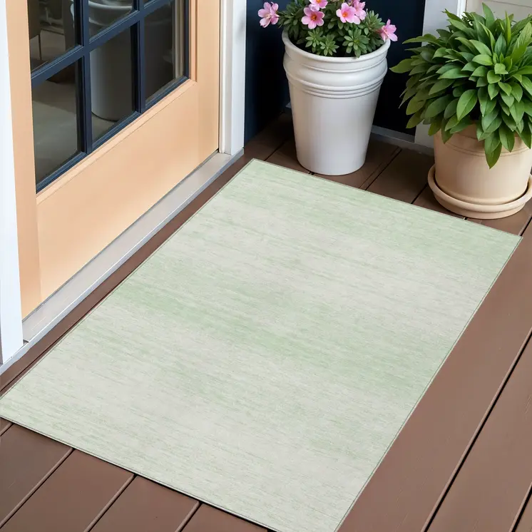 3' X 5' Mint Green And Ivory Striped Washable Indoor Outdoor Area Rug
