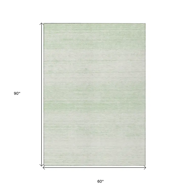 5' X 8' Mint Green And Ivory Striped Washable Indoor Outdoor Area Rug