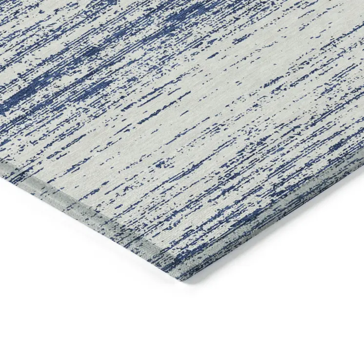 8' X 10' Navy Blue And Ivory Striped Washable Indoor Outdoor Area Rug