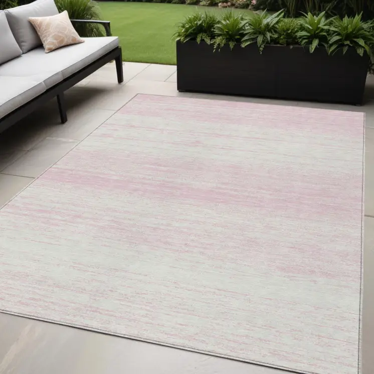 5' X 8' Pink And Ivory Striped Washable Indoor Outdoor Area Rug