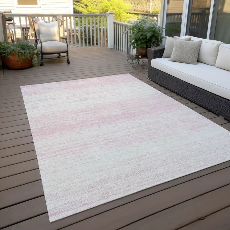 5' X 8' Pink And Ivory Striped Washable Indoor Outdoor Area Rug