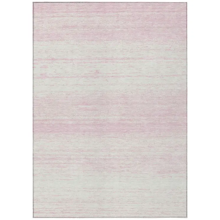 5' X 8' Pink And Ivory Striped Washable Indoor Outdoor Area Rug