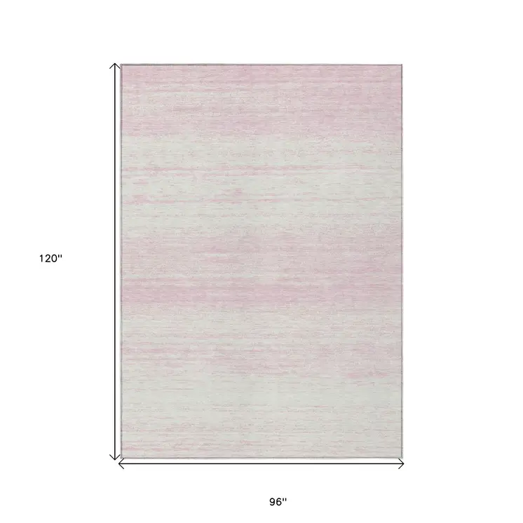 8' X 10' Pink And Ivory Striped Washable Indoor Outdoor Area Rug