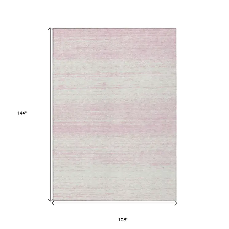 9' X 12' Pink And Ivory Striped Washable Indoor Outdoor Area Rug
