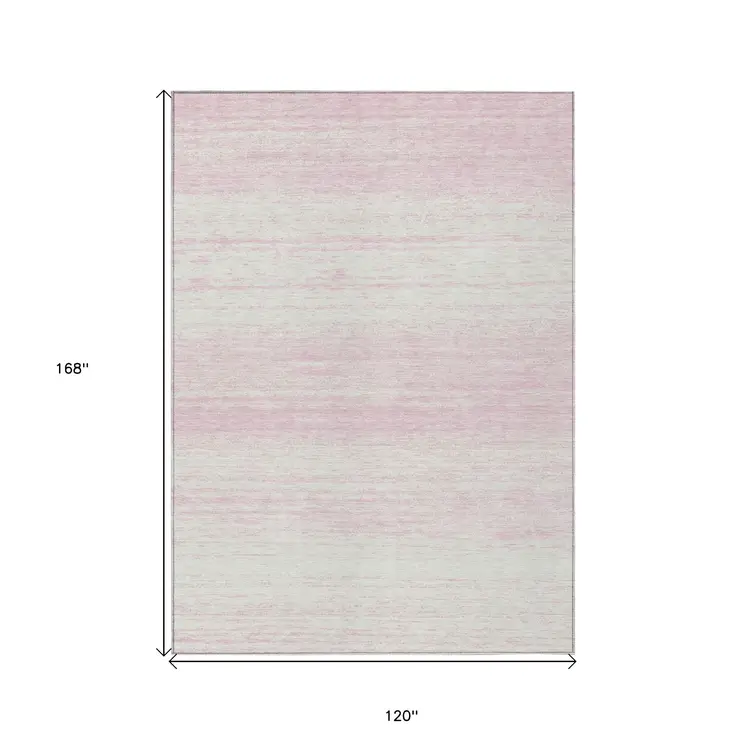 10' X 14' Pink And Ivory Striped Washable Indoor Outdoor Area Rug