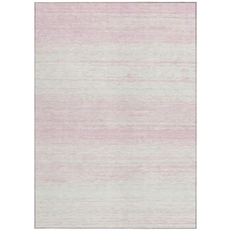 10' X 14' Pink And Ivory Striped Washable Indoor Outdoor Area Rug