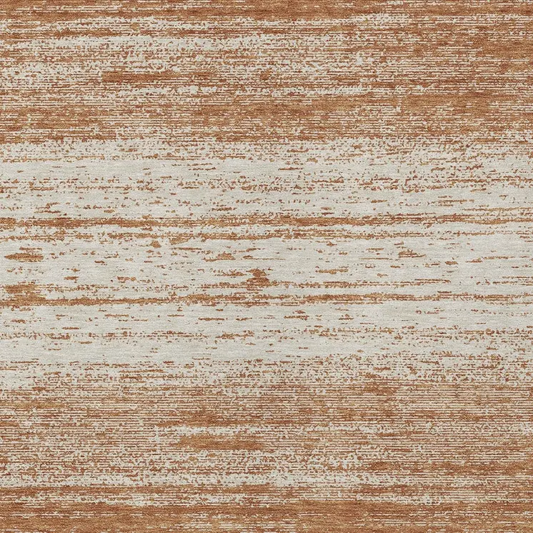 3' X 5' Orange And Beige Striped Washable Indoor Outdoor Area Rug